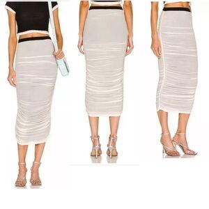Simon‎ Miller Mesh Pluto Ruched Midi Skirt Macadamia White Black Women SZ XS NEW